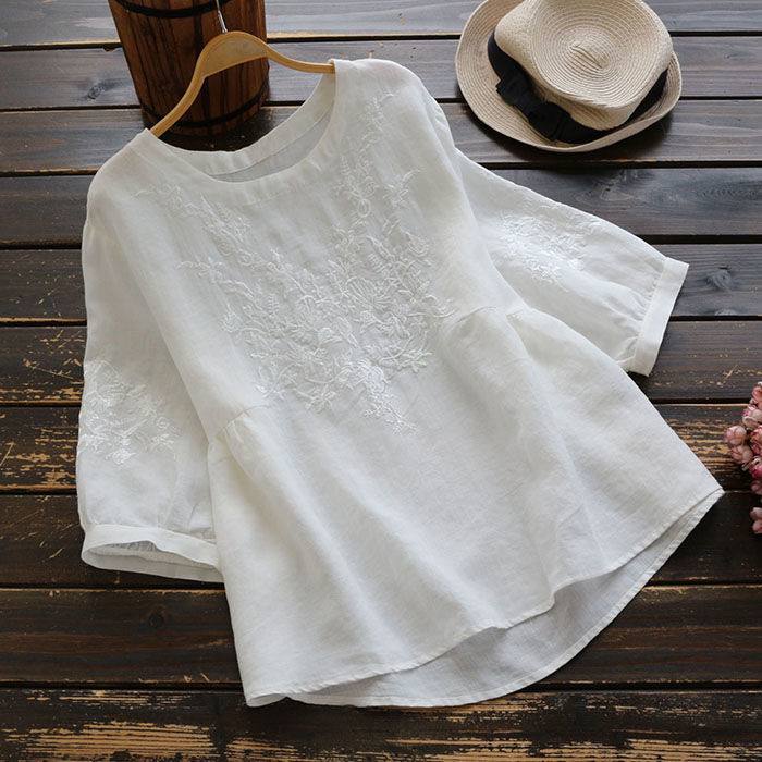 Boho Chic Embroidered Linen Top