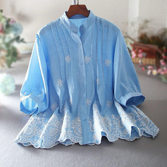 Pure Cotton Shirt with Elegance Embroderied