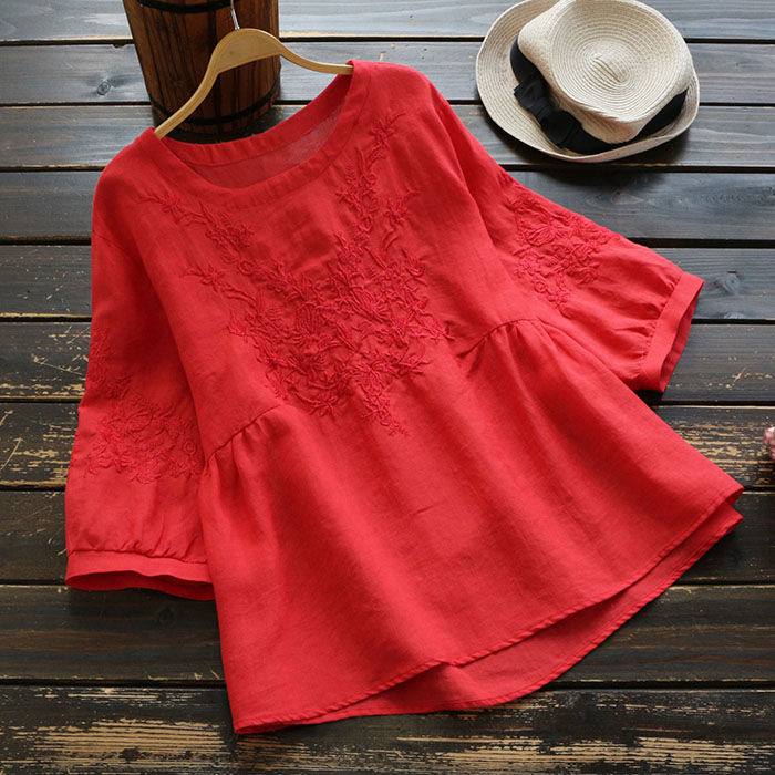 Boho Chic Embroidered Linen Top
