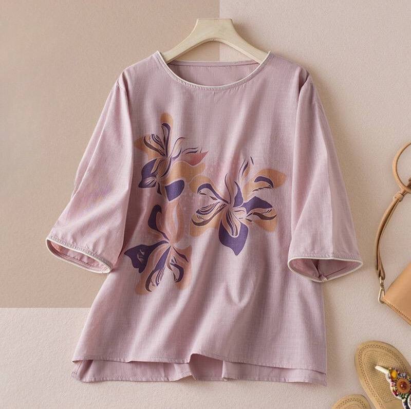Floral Print Casual Cottton Linen Top