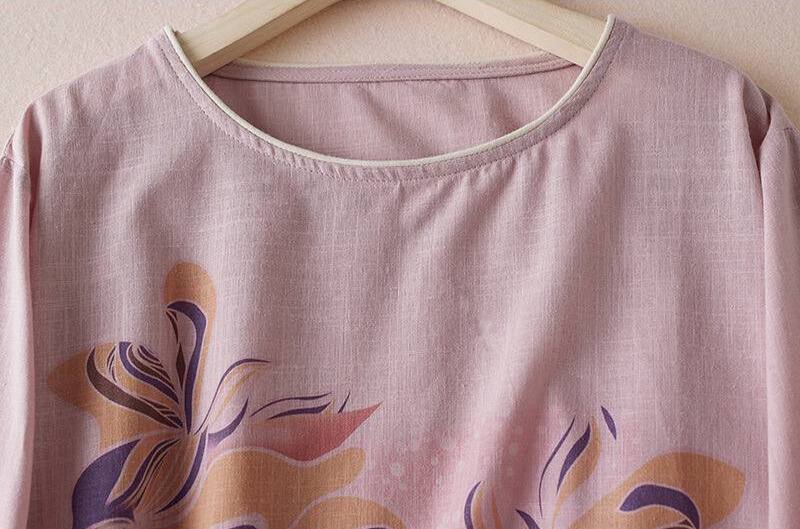 Floral Print Casual Cottton Linen Top