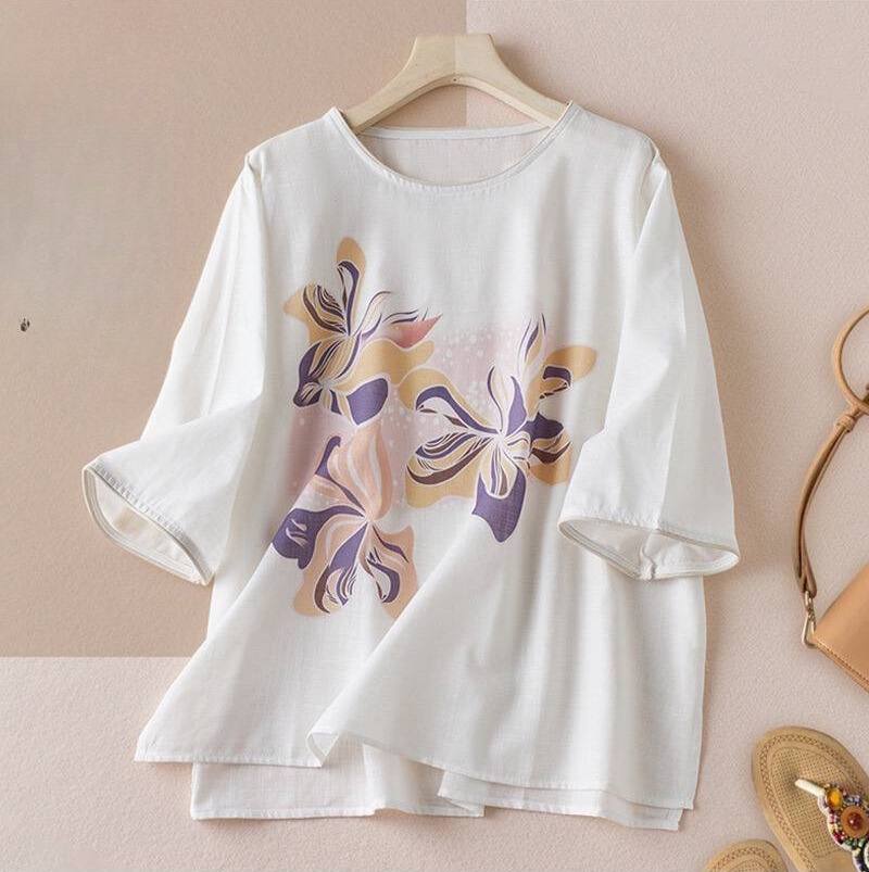 Floral Print Casual Cottton Linen Top