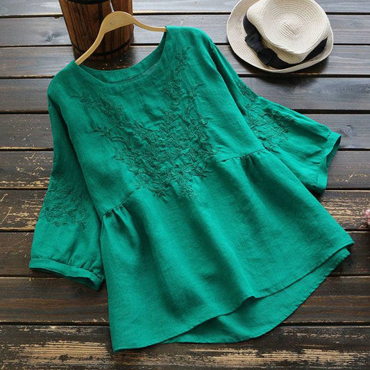 Boho Chic Embroidered Linen Top